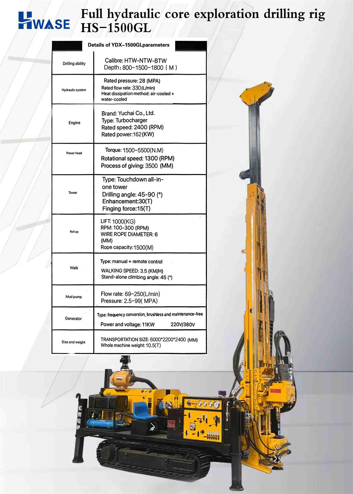 Full hydraulic core exploration drilling rig HS-1500GL