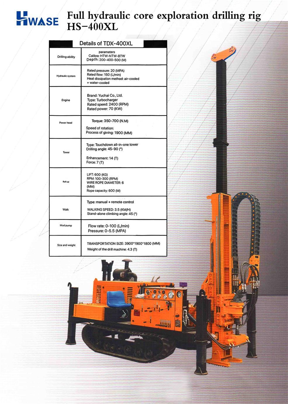 Full hydraulic core exploration drilling rig HS-400XL